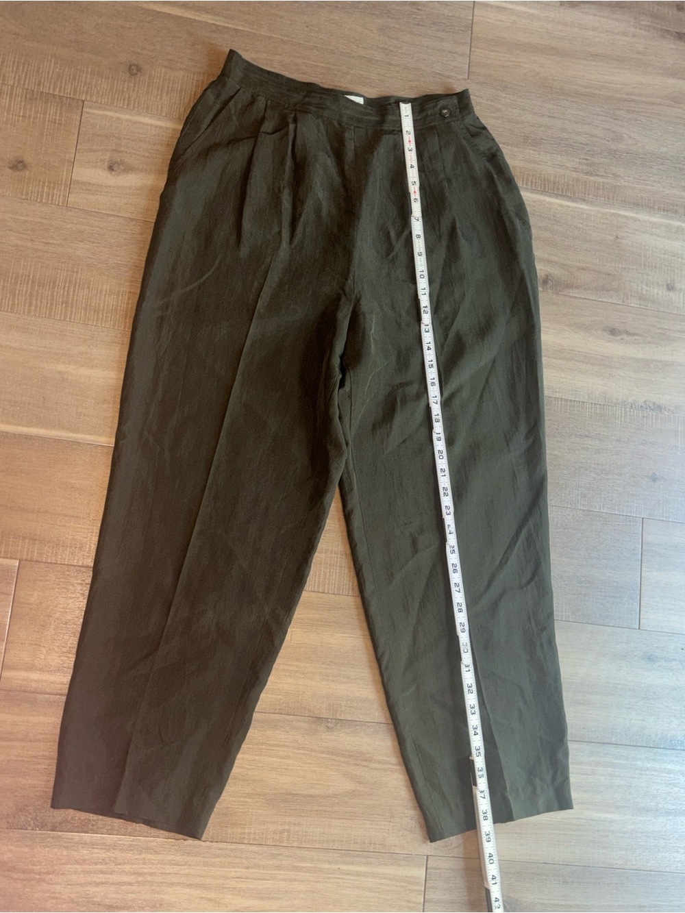 Vintage 80s Banana Republic Silk Trousers Pleated Safari Khaki Olive Pants - Picture 5 of 8